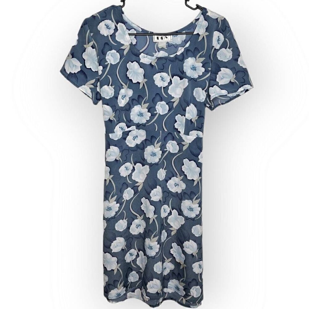 DBY Women's Vintage 90s Floral Mini Dress in Blue size Large